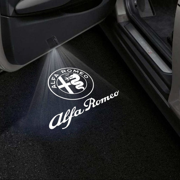 Alfa Romeo Alfa Romeo Universal Door Stick On Puddle Lights Multiple Designs Alfa Romeo Logo 4 - 1 Pair 2 Doors