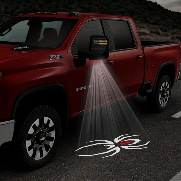 Chevrolet Chevrolet Silverado Premium Side Wing Mirror Puddle Lights Various Designs 2014-2026 Black Widow Edition - 1 Pair 2 Side Mirror Lights
