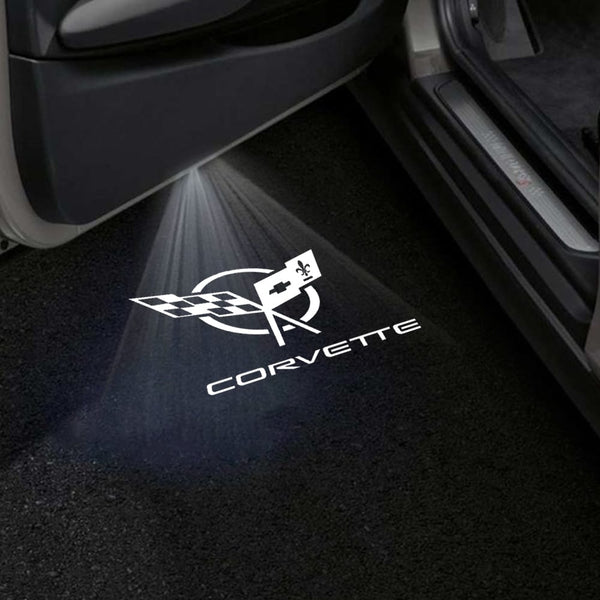 Chevrolet Gobo Puddle Lights Various Designs LED Projectors for Chevrolet Corvette Corvette Circle Logo with Word - 1 Pair 2 Doors