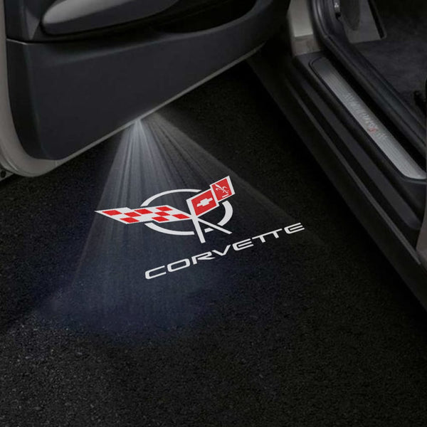 Chevrolet Gobo Puddle Lights Various Designs LED Projectors for Chevrolet Corvette Corvette Circle Red Logo with Word - 1 Pair 2 Doors