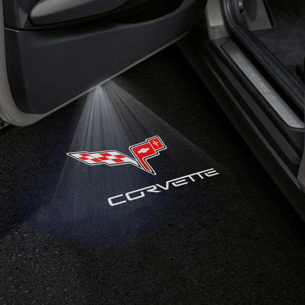 Chevrolet Gobo Puddle Lights Various Designs LED Projectors for Chevrolet Corvette Corvette Red Logo with Word - 1 Pair 2 Doors