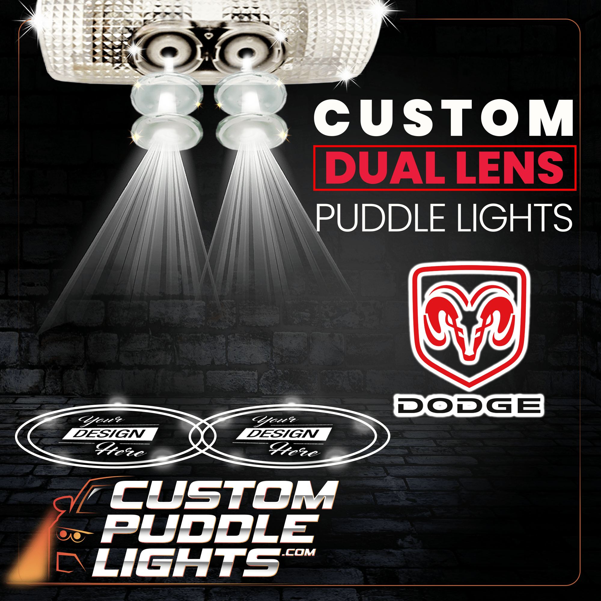 Custom Dual Lens LED Courtesy Door Projector Puddle Lights for Dodge Custom Dual Lens LED Courtesy Door Projector Puddle Lights for Dodge