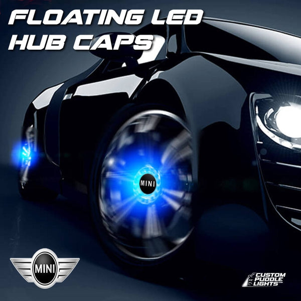 Custom Puddle Lights Premium LED Floating Wheel Logo Center Hub Caps Multiple Designs for MINI