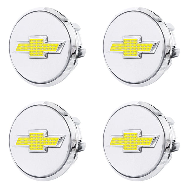 Custom Puddle Lights Premium LED Floating Wheel Logo Hub Caps Multiple Design for Chevrolet Chevrolet Silver Logo / White / 54 mm