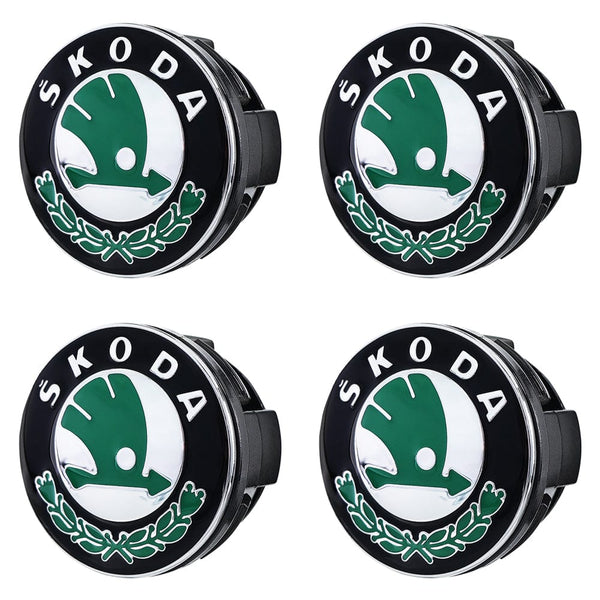 Custom Puddle Lights Premium LED Floating Wheel Logo Hub Caps Multiple Design for Skoda Skoda Green Logo / White / 56 mm