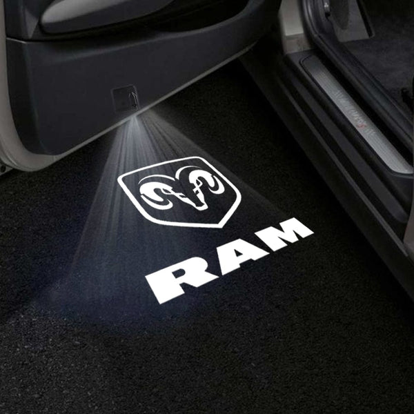 Dodge Dodge Ram Door Stick On Puddle Lights Multiple Designs 2002-2025 Dodge Logo With RAM Word - 1 Set - 2 Doors