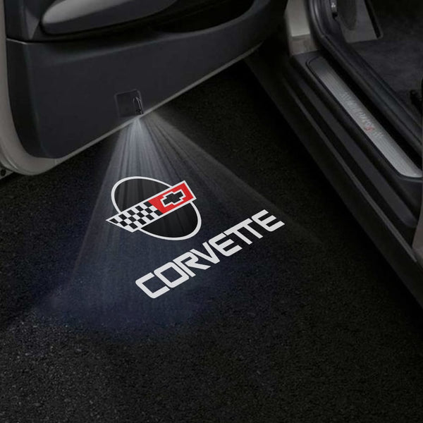 Jeep Chevrolet Corvette Universal Door Stick On Puddle Lights Various Designs Corvette Logo 3 - 1 Pair 2 Doors