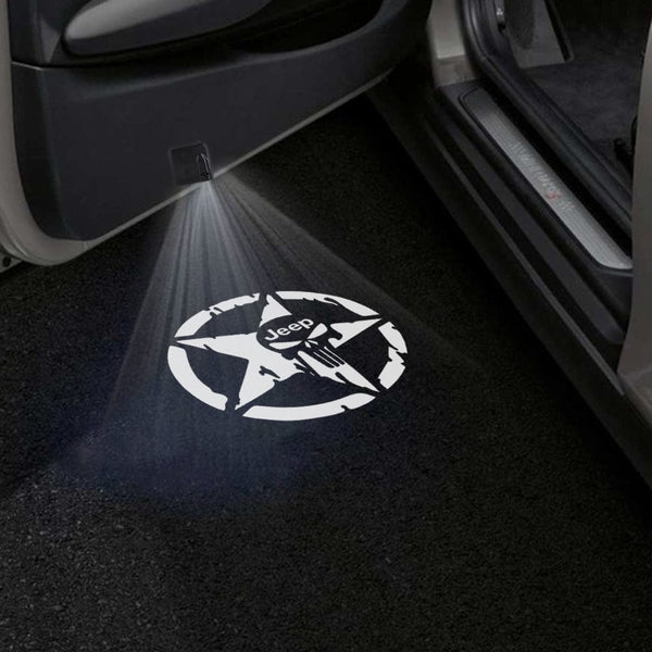 Jeep Jeep Wrangler Sahara Door Stick On Puddle Lights Multiple Designs 1997-2025 Jeep Logo 4 - 1 Pair 2 Doors