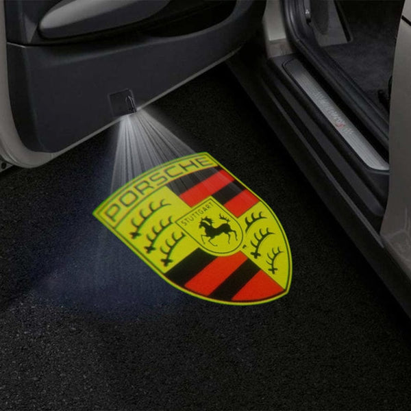 PORSCHE Porsche Universal Door Stick On Puddle Lights Multiple Designs Porsche Logo Crest - 1 Pair - 2 Doors