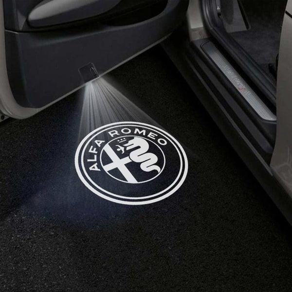 Alfa Romeo Alfa Romeo Universal Door Stick On Puddle Lights Multiple Designs Alfa Romeo Logo 3 - 1 Pair 2 Doors