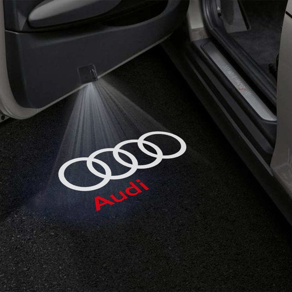 Audi Audi Universal Door Stick On Puddle Lights Multiple Designs Audi Logo 9 - 1 Pair 2 Doors