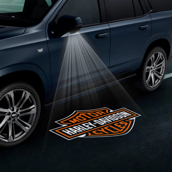 CADILLAC Cadillac IQ Premium Side Wing Mirror Puddle Lights Various Designs 2025-2026 Harley Davidson Motor Cycles Logo 2- 1 Pair 2 Side Mirror Lights