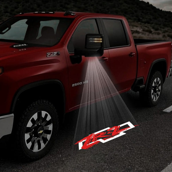 Chevrolet Chevrolet Silverado Premium Side Wing Mirror Puddle Lights Multiple Designs 2014-2026 ZR 2 Logo 1 - 1 Pair 2 Side Mirror Lights / Chevrolet Silverado 1500 3rd Gen - 2014-2019