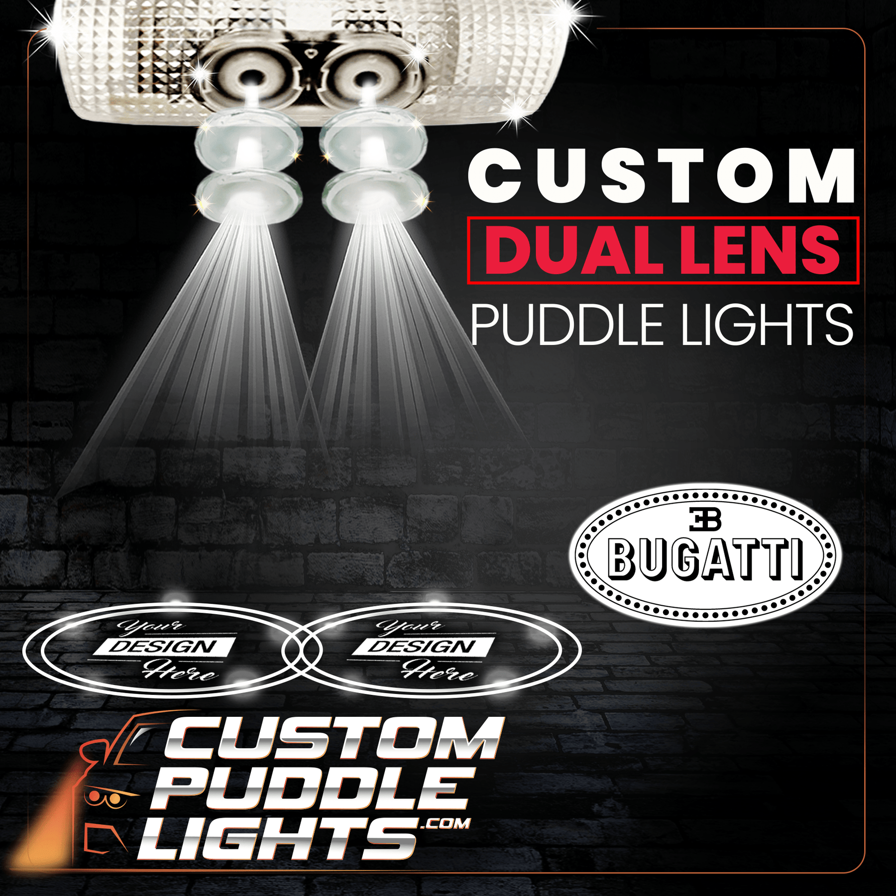 Custom Dual Lens LED Courtesy Door Projector Puddle Lights for Bugatti ...