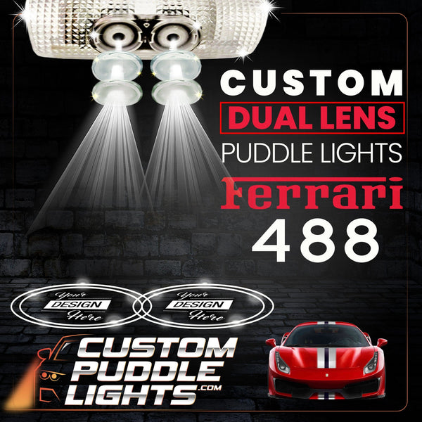 Custom Puddle Lights Custom Dual Lens LED Courtesy Door Projector Puddle Lights for Ferrari 488 2015-2019 Custom Design + 1 Pair - 2 Doors