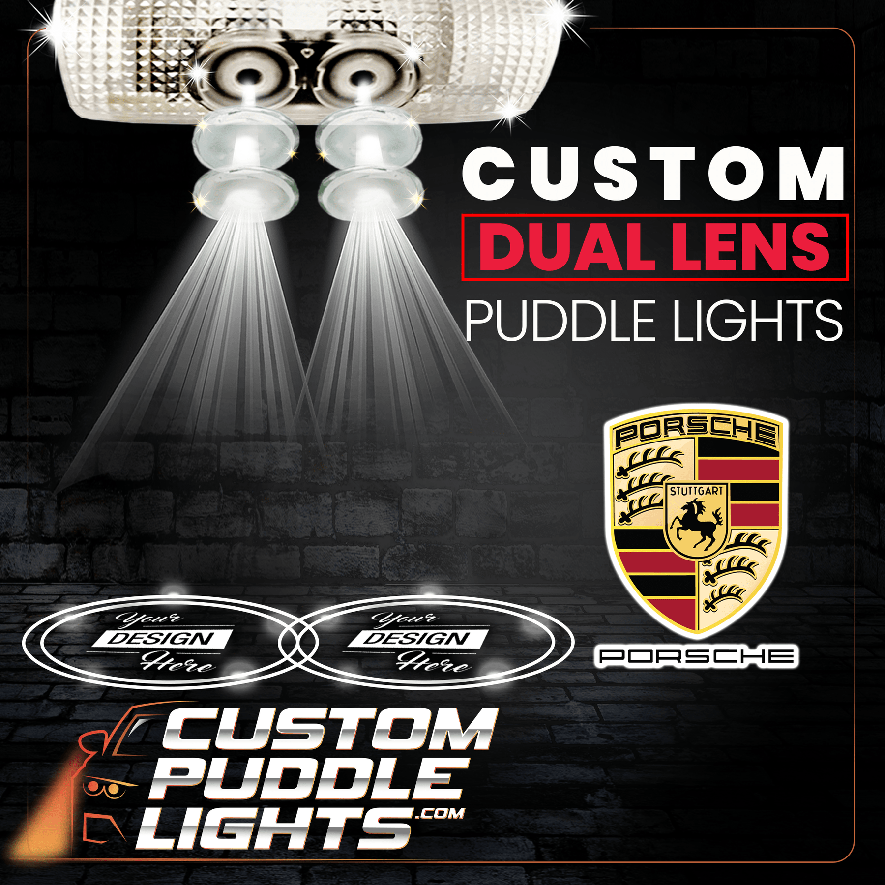 Custom Dual Lens LED Courtesy Door Projector Puddle Lights for Porsche ...