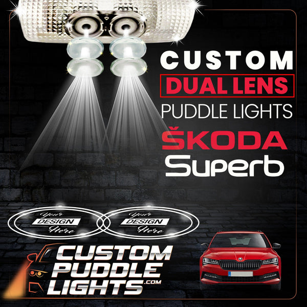 Custom Puddle Lights Custom Dual Lens LED Courtesy Door Projector Puddle Lights for Skoda Superb 2006-2026 Custom Design + 1 Pair - 2 Doors
