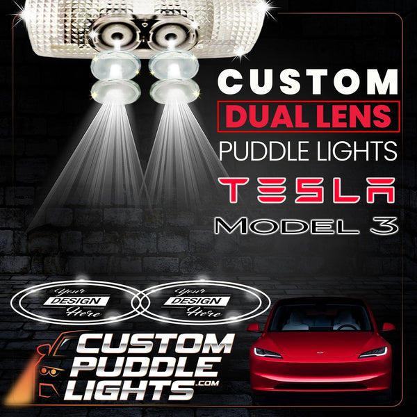 Custom Puddle Lights Custom Dual Lens LED Courtesy Door Projector Puddle Lights for Tesla Model 3 Highland - 2023-2026 Custom Design + 1 Pair 2 Doors
