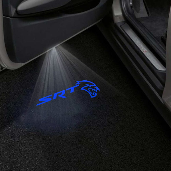 Dodge Dodge Challenger 3rd Gen Premium Door Puddle Lights Various Designs 2008-2023 SRT Hellcat Logo Blue - 1 Pair - 2 Doors