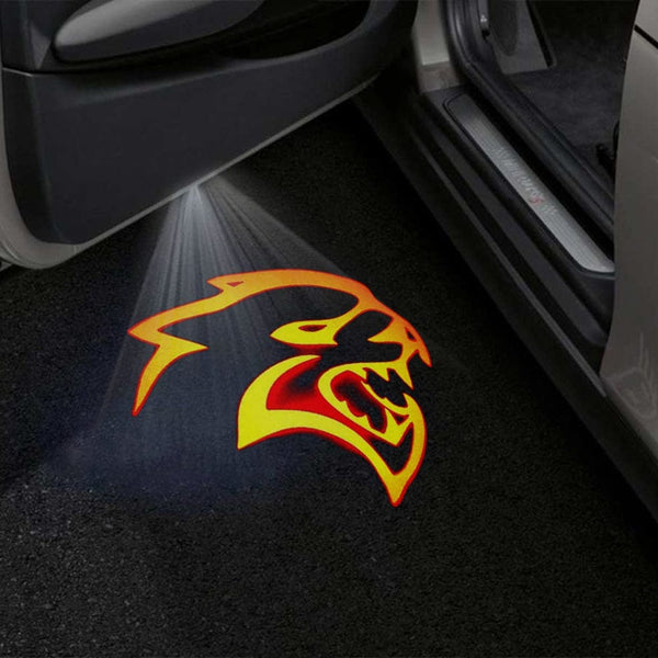 Dodge Dodge Hornet Premium Door Puddle Lights Multiple Designs 2023-2026 Hellcat Logo Orange - 1 Pair 2 Doors