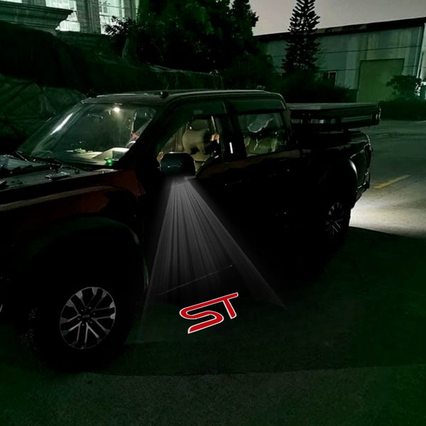 Ford Ford F150 12th Gen Premium Side Wing Mirror Puddle Lights Various Designs 2009-2014 ST Red With White Outline - 1 Pair 2 Side Mirror Lights