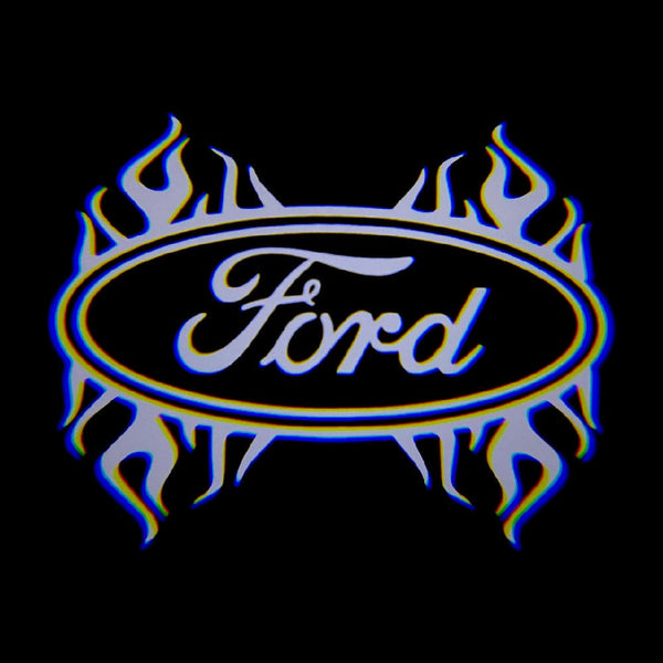Ford Ford Focus MK4 Premium Side Wing Mirror Puddle Lights Multiple Designs 2018-2025 Ford Fire White Logo - 1 Set - 2 Lights