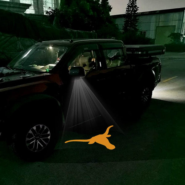 Ford LED Side Mirror Projector Puddle Welcome Lights for Ford F150 RAPTOR - 2015-2025 Texas Longhorn Logo Orange - 1 Pair 2 Side Mirror Lights