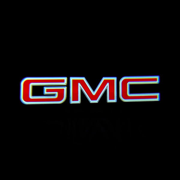 GMC GMC Sierra Premium Side Wing Mirror Puddle Lights Multiple Designs 2014-2025 GMC Red With White Outline - 1 Set - 2 Lights / GMC Sierra 1500 - 2014-2025