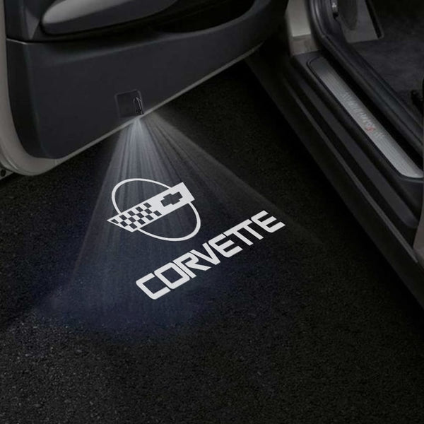 Jeep Chevrolet Corvette Universal Door Stick On Puddle Lights Various Designs Corvette Logo 4 - 1 Pair 2 Doors