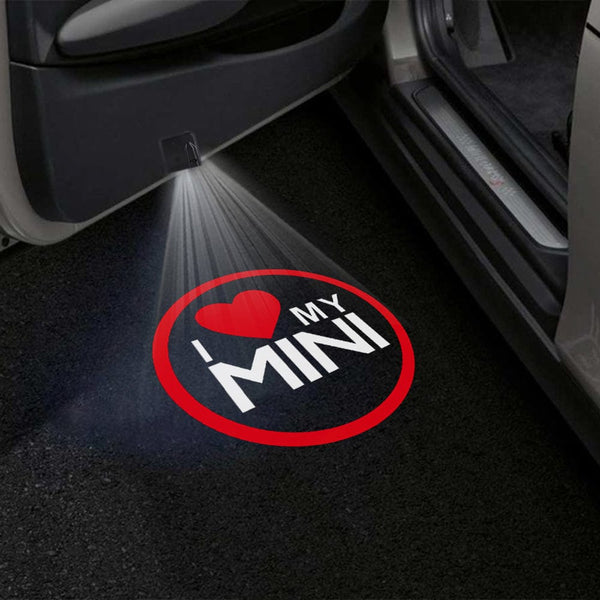 Mini MINI Universal Door Stick On Puddle Lights Multiple Designs I LOVE MY MINI Logo 1 - 1 Pair 2 Doors