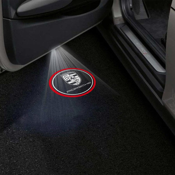 PORSCHE Porsche Cayenne 9PA Premium Door Puddle Lights Multiple Designs 2003-2006 Porche Circle Logo with Red - 1 Pair - 2 Doors