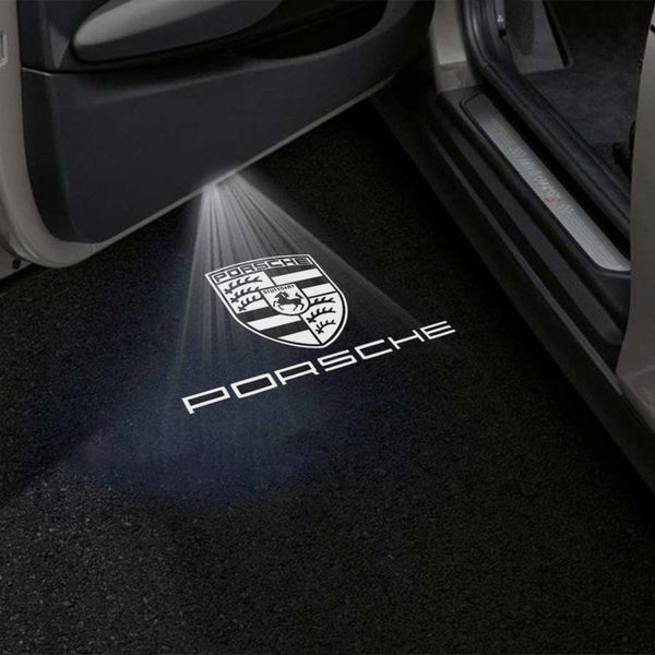 PORSCHE Porsche Panamera 2nd Gen 971 Premium Door Puddle Lights Multiple Designs 2017-2025 Porsche Logo White Crest With Word - 1 Pair - 2 Doors