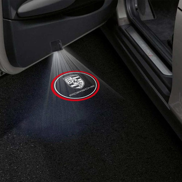 PORSCHE Porsche Universal Door Stick On Puddle Lights Multiple Designs Porsche Circle Logo with Red- 1 Pair - 2 Doors