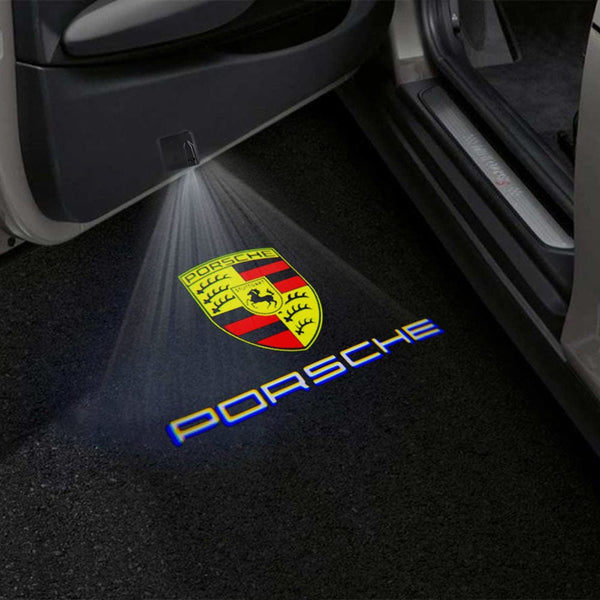 PORSCHE Porsche Universal Door Stick On Puddle Lights Multiple Designs Porsche Logo Crest With Word - 1 Pair - 2 Doors