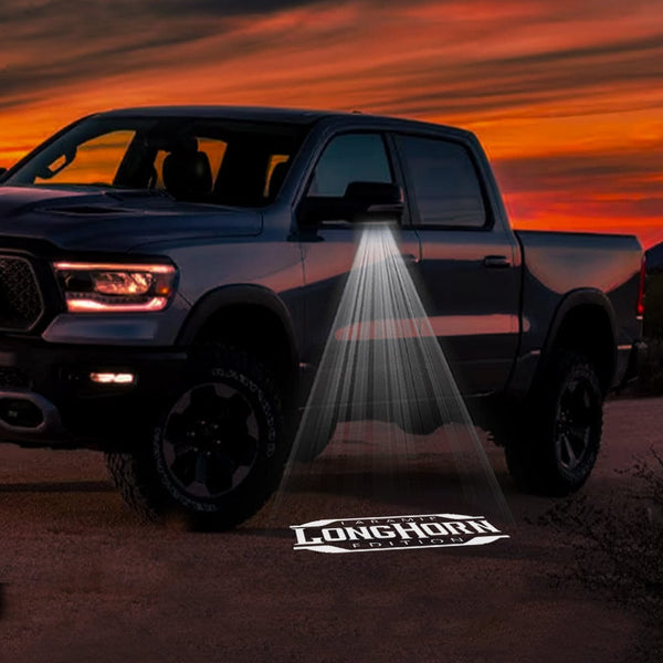 RAM RAM 1500 3rd/4th/5th Gen Premium Side Wing Mirror Puddle Lights Multiple Designs 2002-2026 Laramie Longhorn Edition - 1 Pair 2 Side Mirror Lights