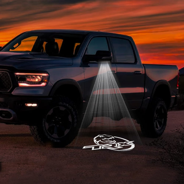 RAM RAM 1500 3rd/4th/5th Gen Premium Side Wing Mirror Puddle Lights Multiple Designs 2002-2026 TRX Dino White - 1 Pair 2 Side Mirror Lights