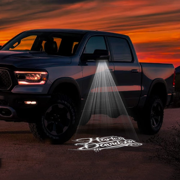 RAM RAM 1500 3rd/4th/5th Gen Premium Side Wing Mirror Puddle Lights Various Designs 2002-2026 Harley Davidson Motor cycles Logo 3 - 1 Pair 2 Side Mirror Lights