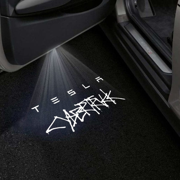 Tesla Word With Cybertruck Logo - 1 Pair 2 Doors