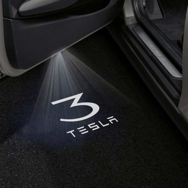 TESLA Tesla Model 3 Highland Premium Door Puddle Lights Various Designs 2023–2026 3 With TESLA Word - 1 Pair- 2 Doors