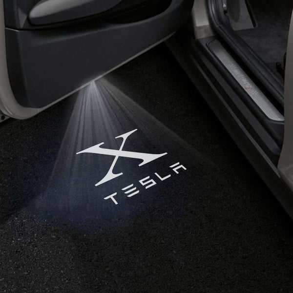 TESLA Tesla Model X Premium Door Puddle Lights Various Designs 2022-2026 X TESLA Word - 1 Pair 2 Doors