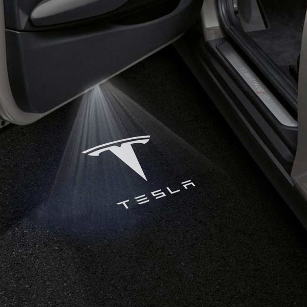 Tesla Logo With Word White - 1 Pair 2 Doors