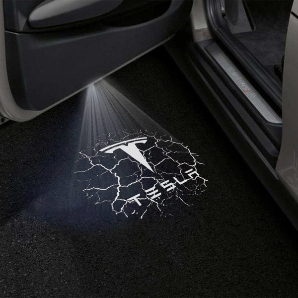 Tesla Logo With Word Lightening Effect - 1 Pair 2 Doors