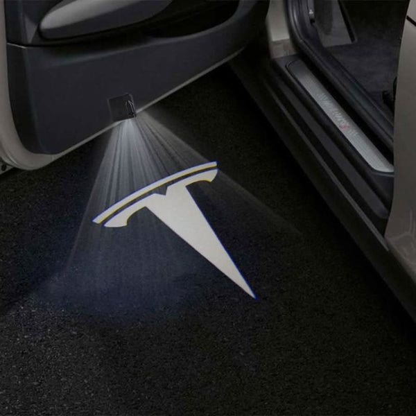 TESLA Tesla Universal Door Stick On Puddle Lights Multiple Designs Tesla Logo White - 1 Pair 2 Doors