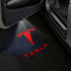 TESLA Tesla Universal Door Stick On Puddle Lights Multiple Designs Tesla Logo With Word Red - 1 Pair 2 Doors