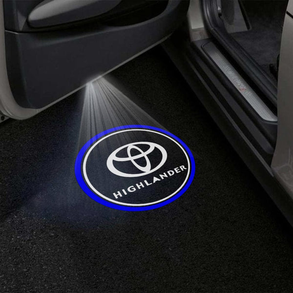 Toyota Toyota Grand Highlander Premium Puddle Lights Multiple Designs 2024-2025 Toyota Logo with HIGHLANDER Wording Circle Blue - 1 Set - 2 Doors
