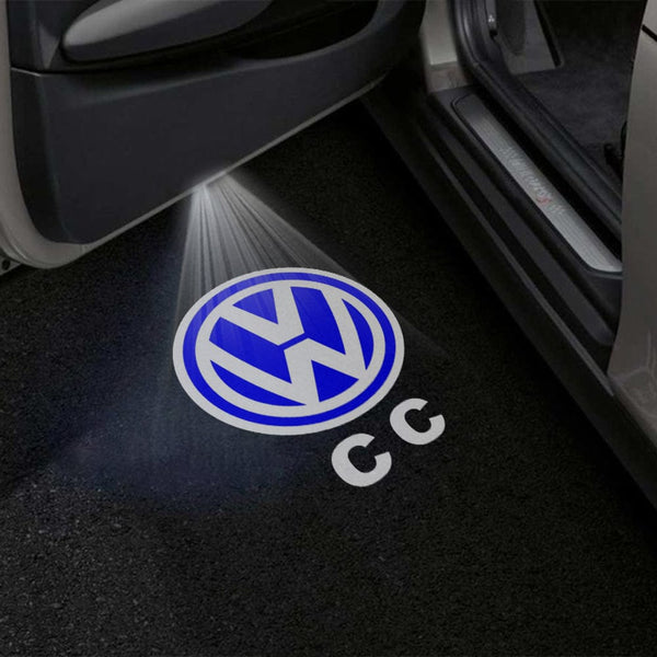 VOLKSWAGEN Volkswagen Lamando Premium Puddle Lights Multiple Designs 2014-2025 Volkswagen Logo With CC Word Blue - 1 Set - 2 Doors